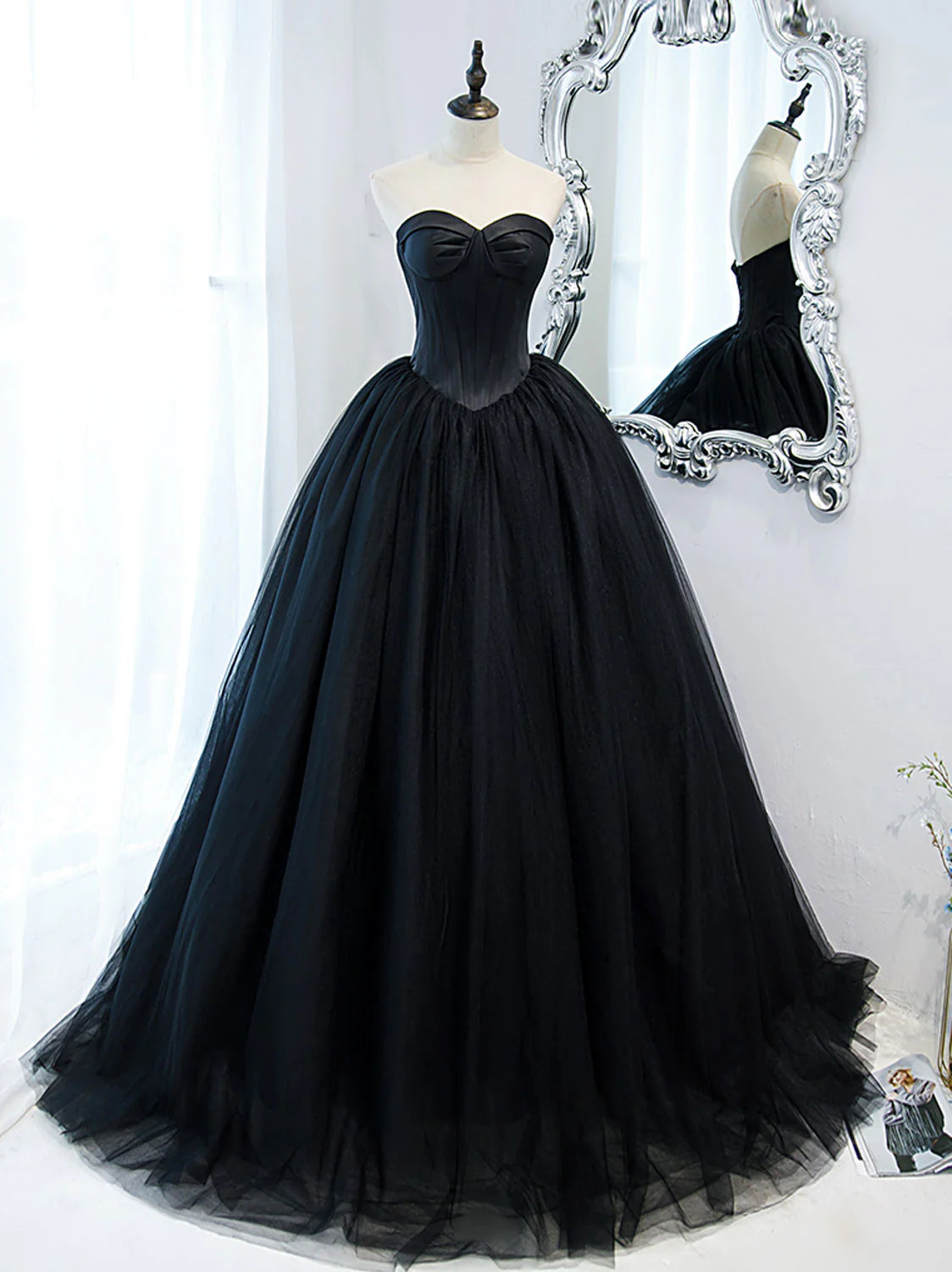 Wholesale Black Sweetheart Neck Tulle Long Prom Dress Black Formal Evening Dress gowns evening dresses